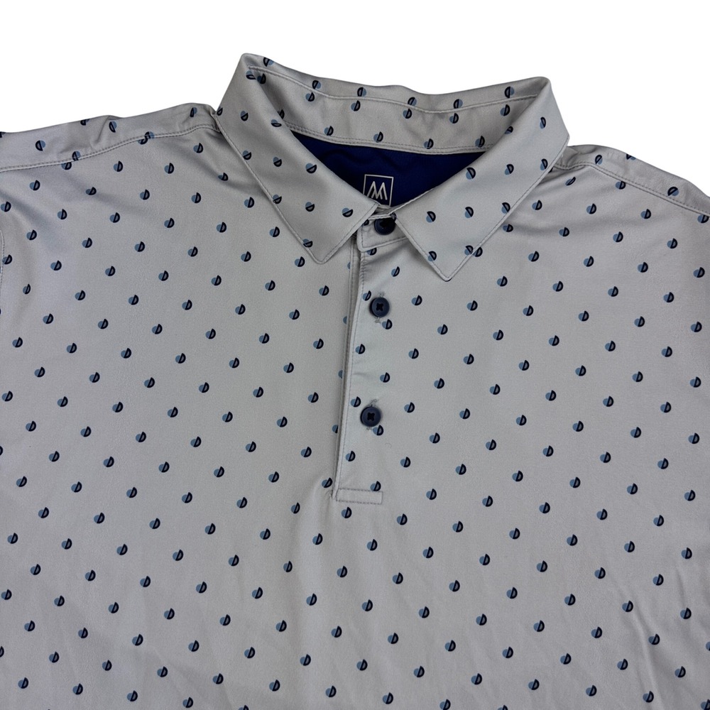 Mizzen + Main Mens Large Classic Fit Performance Golf Polo Shirt Gray Blue Dot